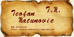 Teofan Matunović vizit kartica